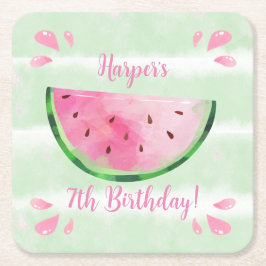 かわいいスイカの誕生日パーティー スクエアペーパーコースター
