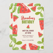 かわいいスイカの誕生日 招待状 (正面/裏面)