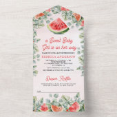 かわいいスイカの赤ちゃんシャワー 女の子 オールインワン招待状 (内側)