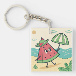 かわいいスイカキャラクターアットザビーチ- Keychain キーホルダー