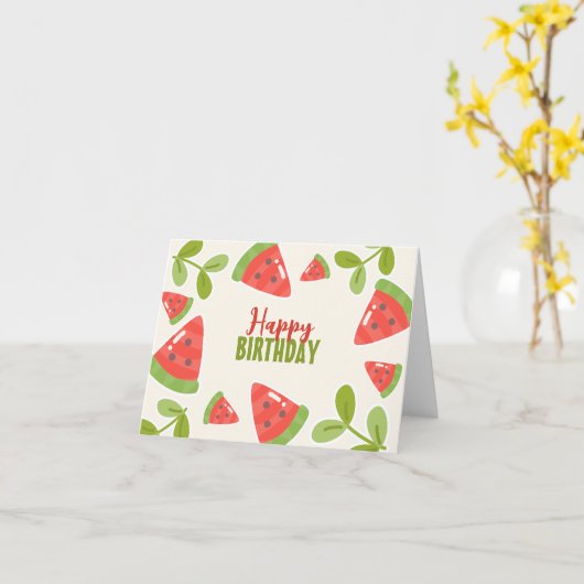 かわいいスイカハッピーバースデー カード (黄色い花)