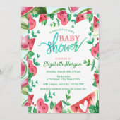 かわいいスイカハートベビーシャワー 招待状 (正面/裏面)