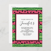 かわいいスイカパターンピンク&グリーン誕生日 インビテーションポストカード (正面/裏面)