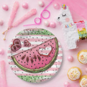 かわいいスイカピンクグリーングリッター誕生日ナプキン ペーパープレート (パーティー)