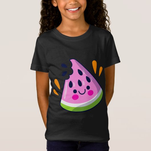 かわいいスイカ切りバイト鮮やか夏休み Tシャツ (正面)