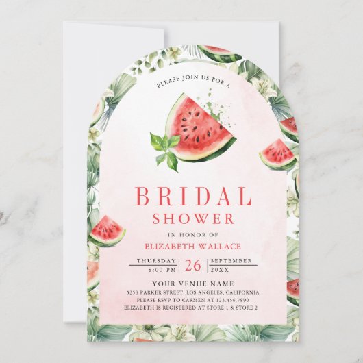 かわいいスイカ夏のアーチフォトブライダルシャワー 招待状 (正面)