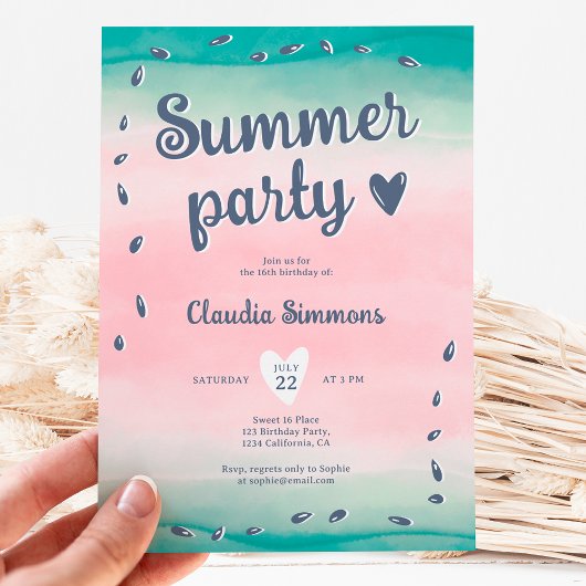 かわいいスイカ夏グラデーションピンク甘い16 招待状