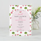 かわいいスイカ夏ピンクの女の子ベビーシャワー 招待状 (スタンド正面)