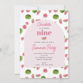 かわいいスイカ夏ピンクガール誕生日 招待状 (正面)