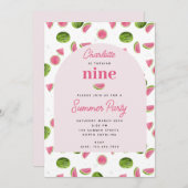 かわいいスイカ夏ピンクガール誕生日 招待状 (正面/裏面)