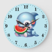 かわいいスイカ好きのイルカ ラージ壁時計 (正面)