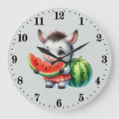 かわいいスイカ好きのロバ ラージ壁時計 (正面)