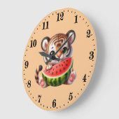かわいいスイカ愛好家タイガー ラージ壁時計 (傾斜)