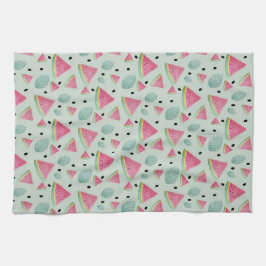 かわいいスイカ柄の水彩手絵を描型 キッチンタオル