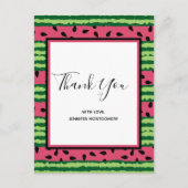 かわいいスイカ柄ピンク&グリーンありがとう ポストカード (正面)