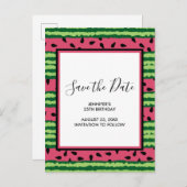 かわいいスイカ柄ピンク&グリーン保存日 インビテーションポストカード (正面/裏面)