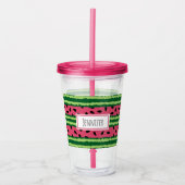 かわいいスイカ柄ピンク&グリーン アクリルタンブラー (正面)