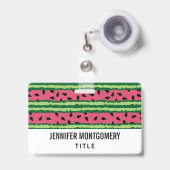 かわいいスイカ柄ピンク&グリーン バッジ (正面（伸縮クリップ）)