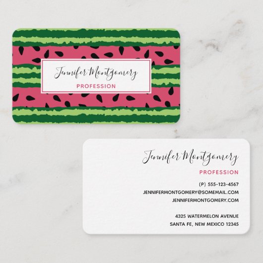かわいいスイカ柄ピンク&グリーン 名刺 (正面/裏面)