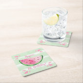 かわいいスイカ誕生日パーティー スクエアペーパーコースター (インサイチュ)