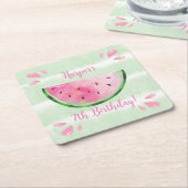 かわいいスイカ誕生日パーティー スクエアペーパーコースター (アングル)