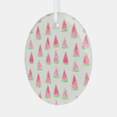 かわいいスイカ：シームレスな水色パターン。 ガラスオーナメント (正面左)