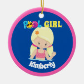 かわいいスイミングブロンド女の子カスタムの子のプール写真 セラミックオーナメント (正面)