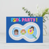 かわいいスイミングプールガールズバースデーパーティー 招待状 (スタンド正面)