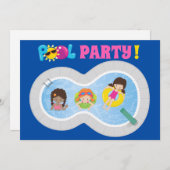 かわいいスイミングプールガールズバースデーパーティー 招待状 (正面/裏面)