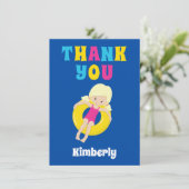 かわいいスイミングプールブロンドガールカスタムキッズブルー サンキューカード (スタンド正面)
