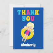 かわいいスイミングプールブロンドガールカスタムキッズブルー サンキューカード (正面)