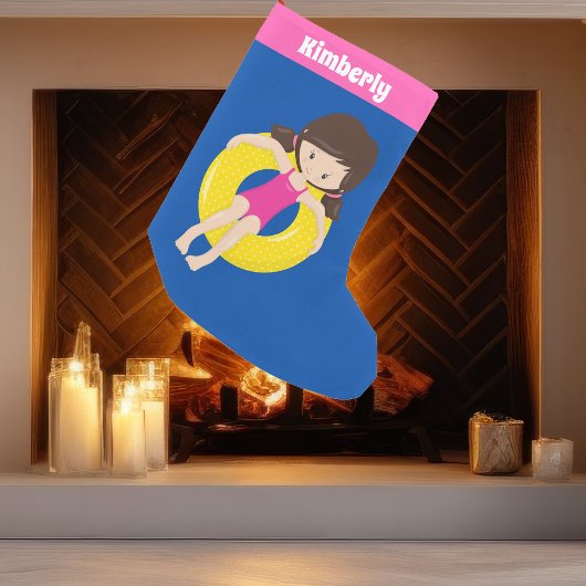 かわいいスイミングプール女の子カスタムのピンクブルー スモールクリスマスストッキング