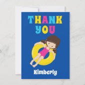 かわいいスイミングプール誕生日パーティーガールカスタムキッズ サンキューカード (正面)