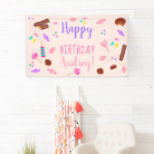 かわいいスイーツキャンディイラストレーション子供の誕生日パーティー 横断幕 (インサイチュ)