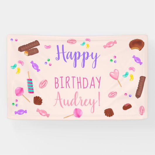 かわいいスイーツキャンディイラストレーション子供の誕生日パーティー 横断幕 (横)