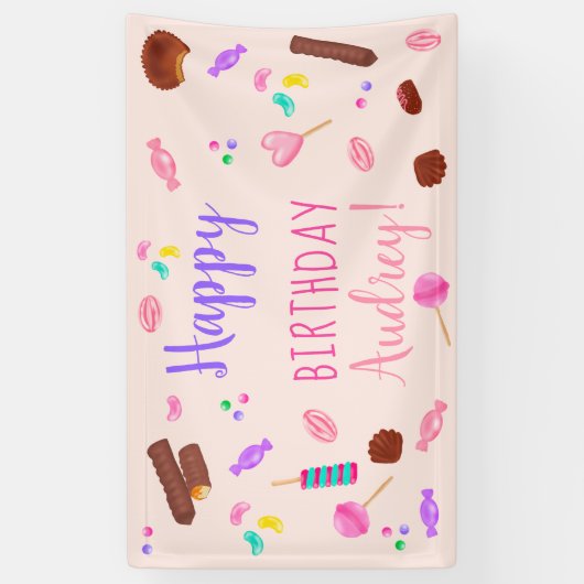 かわいいスイーツキャンディイラストレーション子供の誕生日パーティー 横断幕 (縦)
