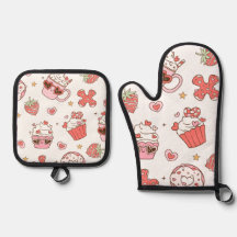 かわいいスイーツ オーブンミトン&ポットホルダーセット - C