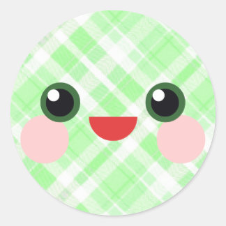 かわいいスイートアイ かわいいチェック柄の顔のお友達 ラウンドシール