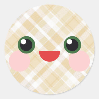 かわいいスイートアイ キュートなチェック柄の顔のお友達 ラウンドシール
