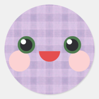 かわいいスイートアイ キュートなチェック模様の顔の友達 ラウンドシール