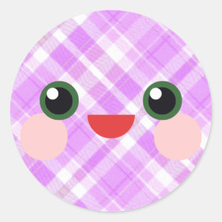 かわいいスイートアイ 可愛いチェック模様の顔の友達 ラウンドシール