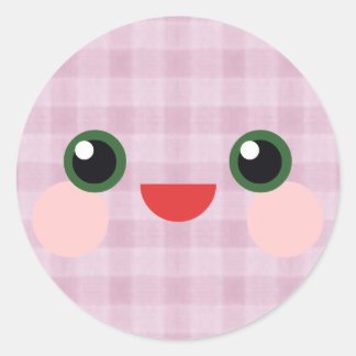 かわいいスイートアイ 可愛いチェック模様の顔の友達 ラウンドシール