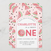 かわいいスイートスイカ1st誕生日パーティーピンク 招待状 (正面/裏面)