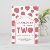 かわいいスイートストロベリーセカンドバースデーパーティー 招待状 (スタンド正面)