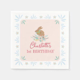 かわいいスイートバニーうさぎ動物1歳誕生日パーティー スタンダードカクテルナプキン