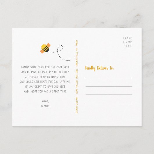 かわいいスイートビーでブザーをありがとう誕生日 ポストカード (裏面)