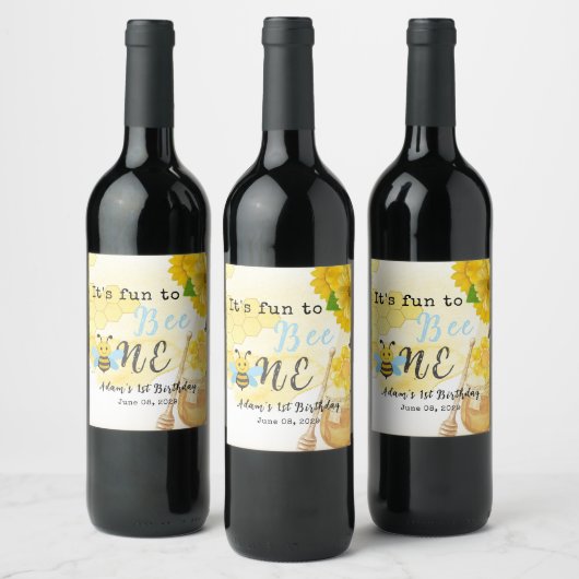 かわいいスイートビーワンファースト誕生日イエローグリーン ワインラベル (ボトル)