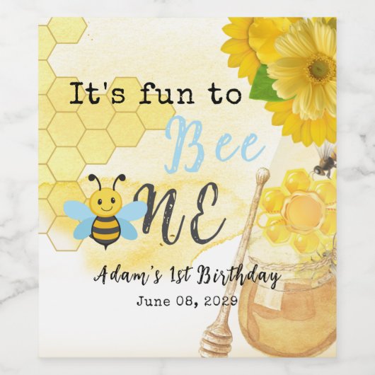 かわいいスイートビーワンファースト誕生日イエローグリーン ワインラベル (シングルラベル)