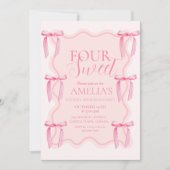 かわいいスイートピンクボウ4th誕生日パーティー 招待状 (正面)