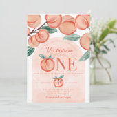 かわいいスイートピーチの1歳誕生日パーティー 招待状 (スタンド正面)